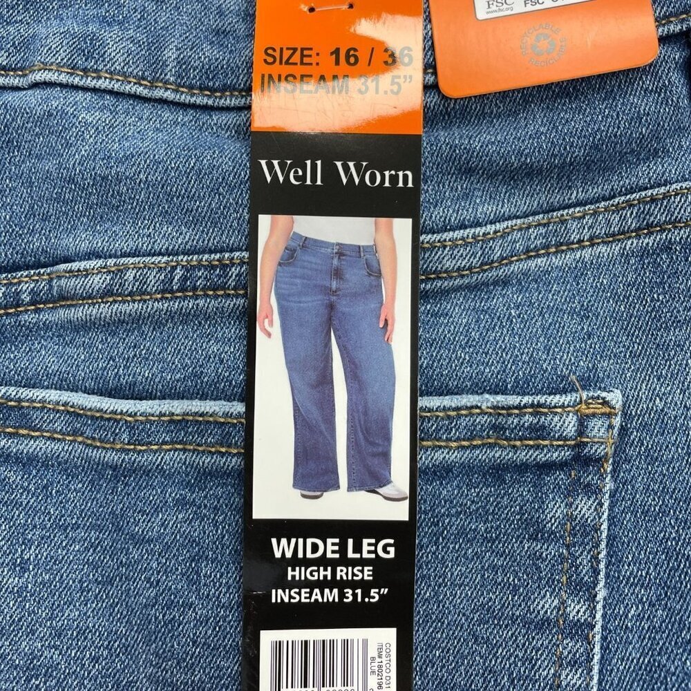 NEW Well Worn Wide Leg High Rise Jeans Women's Size 16/36 Stretched - Picture 13 of 14
